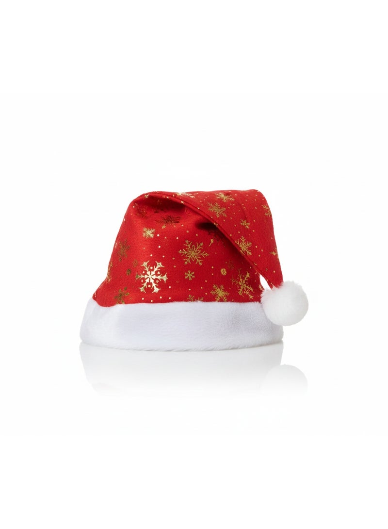 Toyland قبعة سانتا الحمراء والبيضاء مع تصميم رقاقات الثلج الذهبية