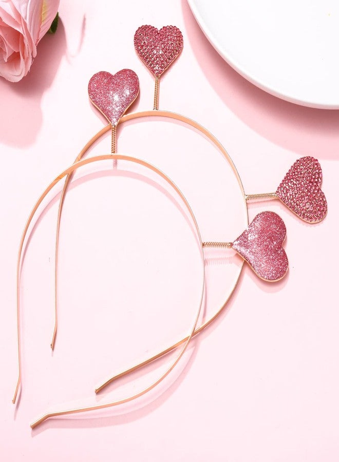 YAHPERN 2PCS Valentine’s Day Headband for Women Glitter Rhinestone Heart Hairbands Sweet Love Heart Head Boppers Party Hair Accessories Gifts - Image 3