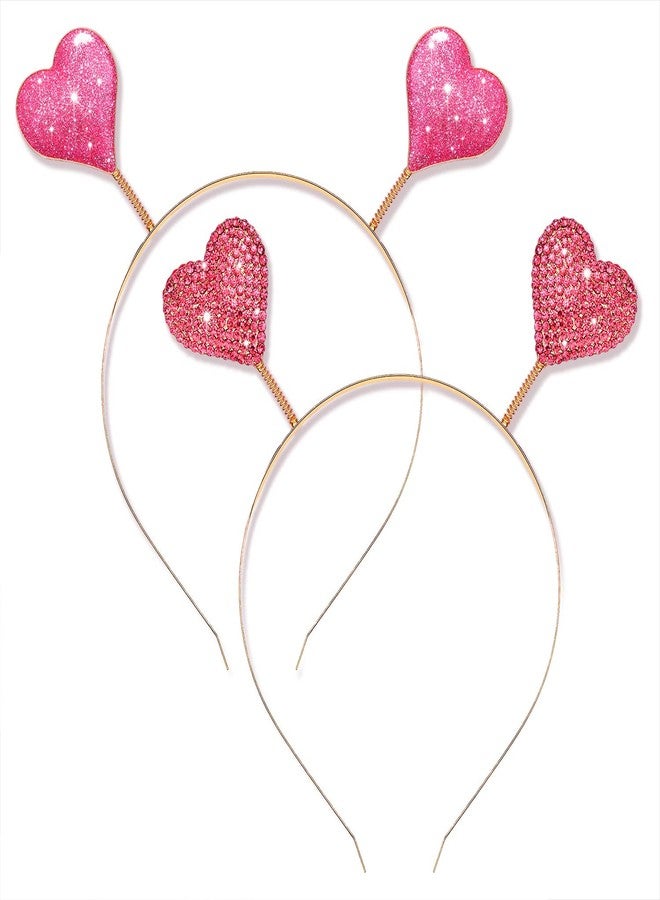 YAHPERN 2PCS Valentine’s Day Headband for Women Glitter Rhinestone Heart Hairbands Sweet Love Heart Head Boppers Party Hair Accessories Gifts - Image 1
