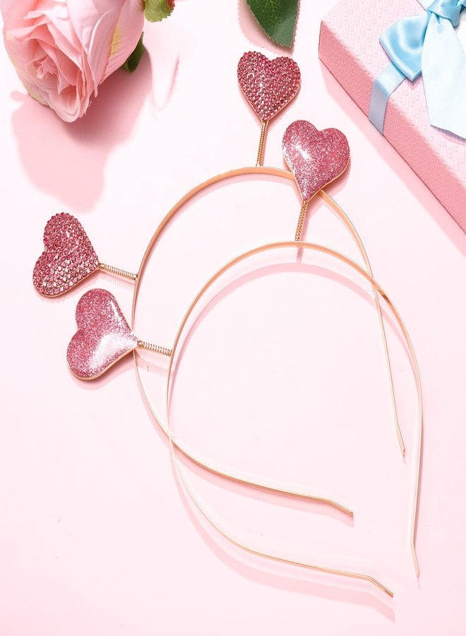 YAHPERN 2PCS Valentine’s Day Headband for Women Glitter Rhinestone Heart Hairbands Sweet Love Heart Head Boppers Party Hair Accessories Gifts - Image 4