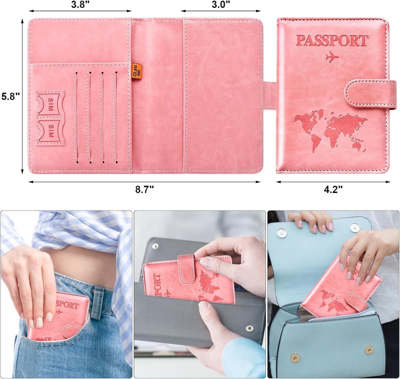 Eoehro Passport Holder for Travel Essentials, Passport Wallet Cover Case for Travel Must Haves Accessories,Passport Book Holders for Women and Men(Bright Pink) - Image 3