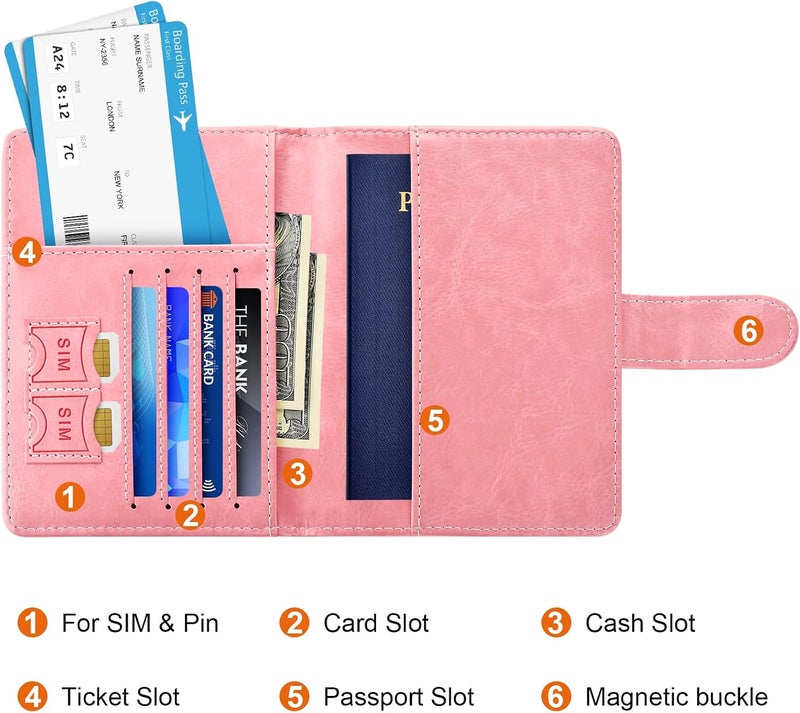 Eoehro Passport Holder for Travel Essentials, Passport Wallet Cover Case for Travel Must Haves Accessories,Passport Book Holders for Women and Men(Bright Pink) - Image 4