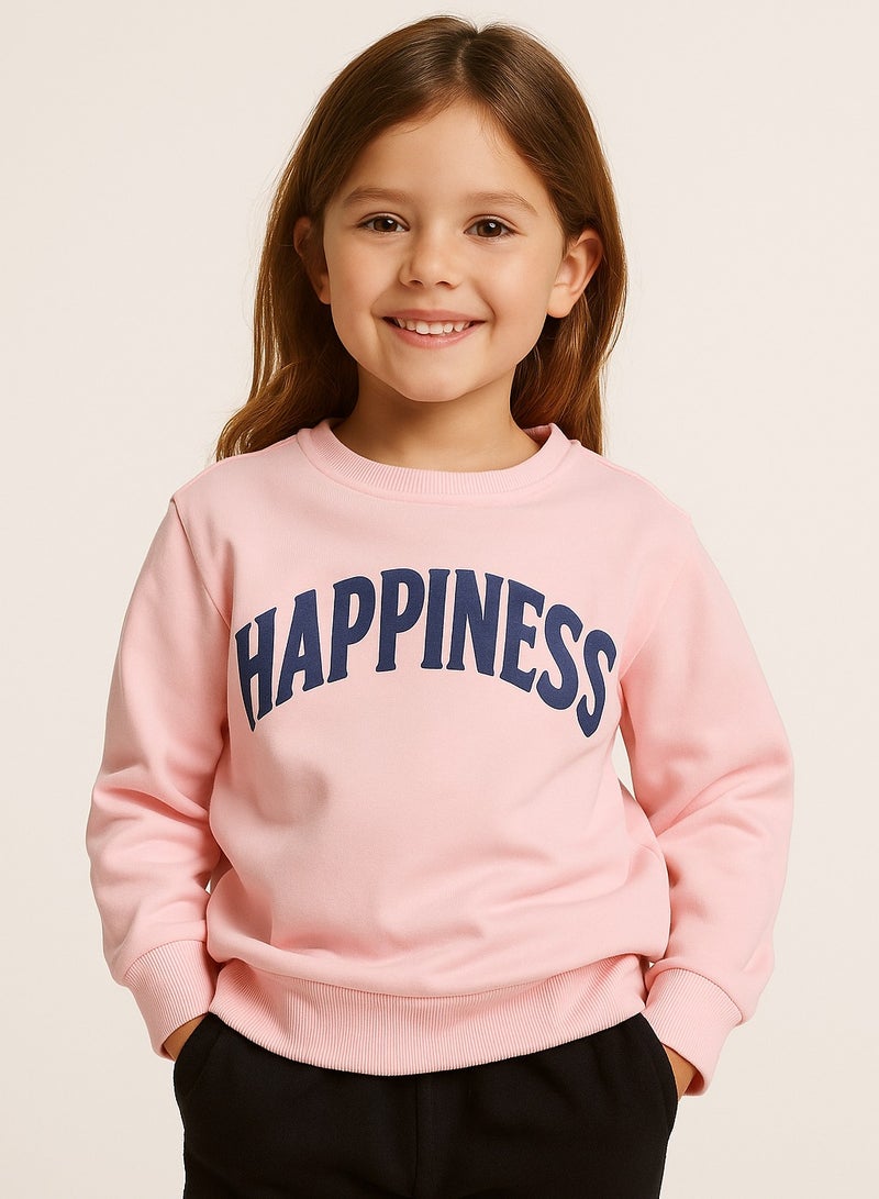 فكتور اند جين بلوزة قطنية مطبوعة بعبارة السعادة للبنات - Image 1