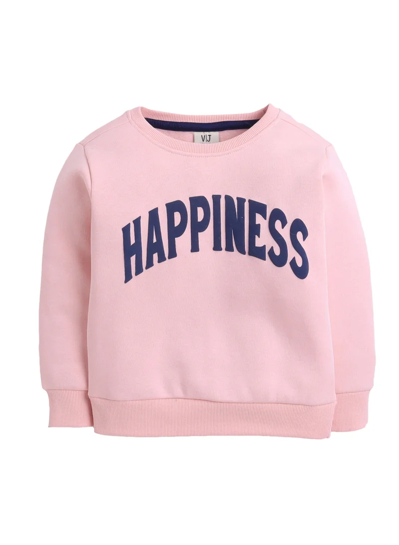 victor and jane Girls' – “HAPPINESS” Slogan Cotton Fleece Sweatshirt | 100% Cotton