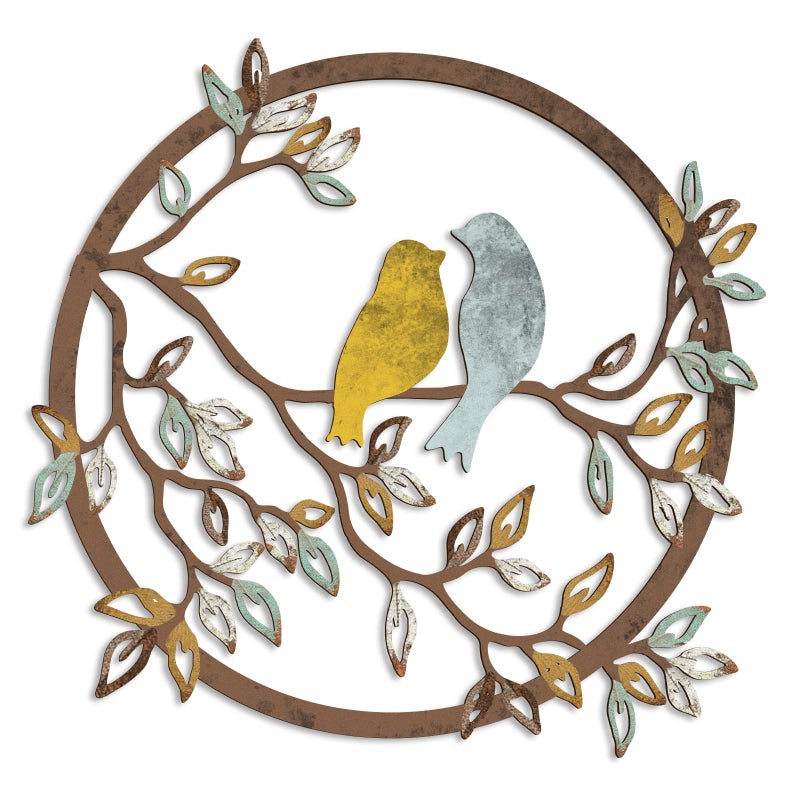 Ferraycle Metal Wall Art Bird on Tree Branch Silhouette Bird Art Decor for Living Room Garden Bedroom Office Home Wall Housewarming Party Decor(Trendy Color) - Image 1