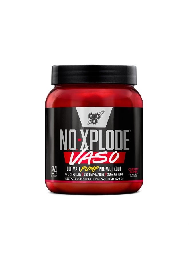 BSN - N.O.-XPLODE Vaso Pre Workout Powder with 8g of L-Citulline and 3.2g Beta-Alanine and Energy, Flavor: Cherry Bomb, 24 Servings - Image 1