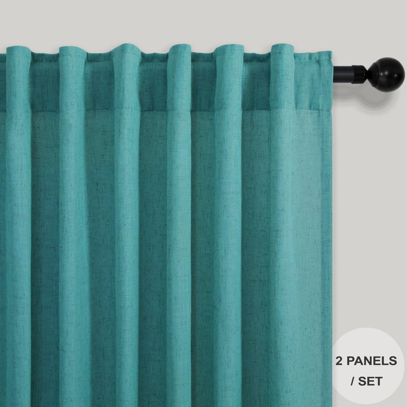Pitalk Teal Linen Blend Tier Curtains for Kitchen Back Tab Width 30x24 Length - Image 2