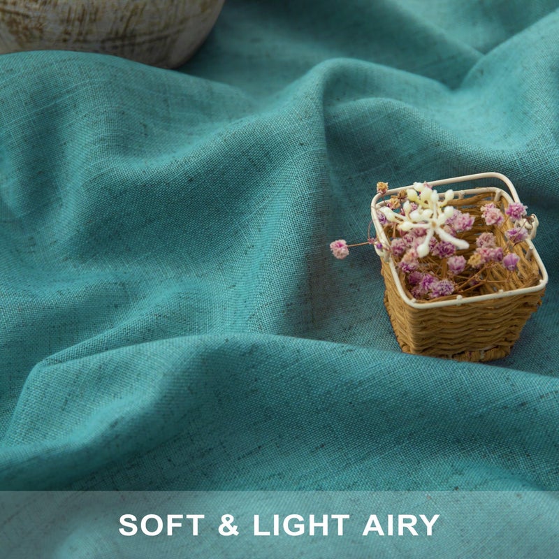 Pitalk Teal Linen Blend Tier Curtains for Kitchen Back Tab Width 30x24 Length - Image 3