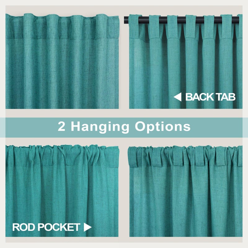 Pitalk Teal Linen Blend Tier Curtains for Kitchen Back Tab Width 30x24 Length - Image 4