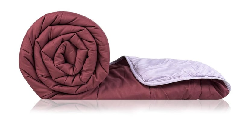 Zinnia لحاف زينيا فائق النعومة من الألياف الدقيقة قابل للعكس - مزدوج 230 × 255 سم، بنفسجي فاتح ونبيذي (صلب - داكن) - Image 1