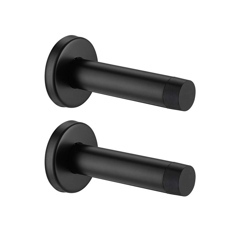 JQK Door Stopper Black, 304 Stainless Steel Thicken 1mm Sound Dampening Door Stop Bumper Wall Protetor 2 Pack, Matte Black, DSB5-PB-P2 - Image 1