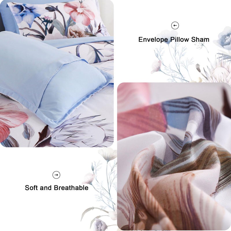 Luxudecor Floral Comforter Set King Size 7 Piece, Blue Flower Bed in a Bag, Elegant Floral Comforter with Sheet Set, Soft Microfiber Bedding Set for All Season (Blue, 104"x90") - Image 5