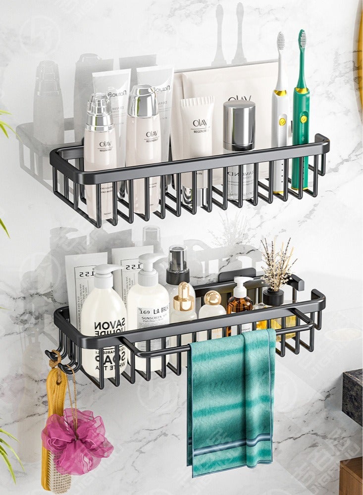 MIXDE 2-Piece No Drilling Wall Mounted Stainless Steel Bathroom Shower Shelf Floating Shelves，No Drilling Stainless Steel Bathroom Shower Shelf Floating Shelves with Hooks - Image 2