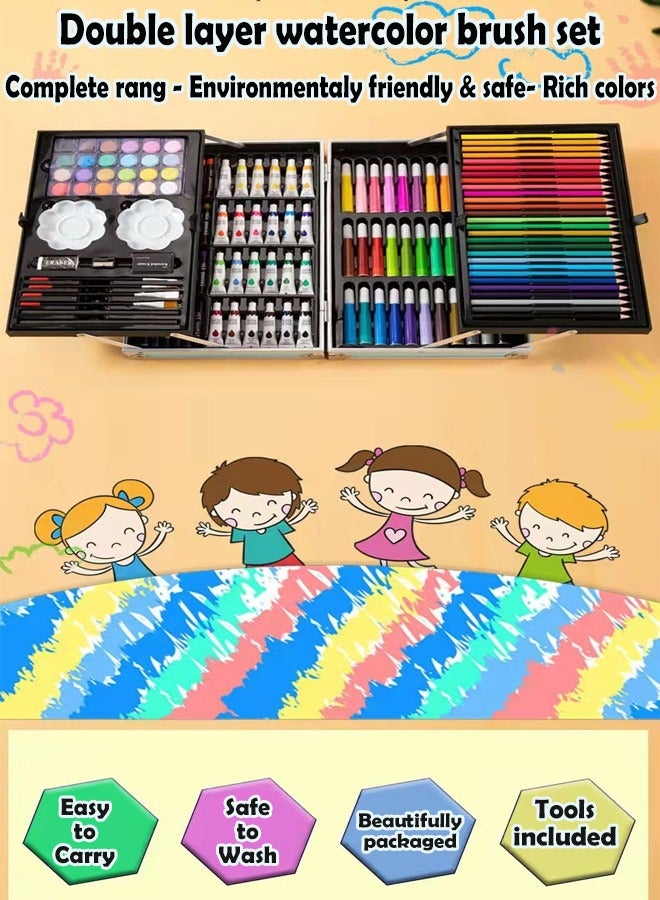 ZCM-HAPPY Deluxe 145-Piece Double Layer Aluminum Box Brush Drawing Painting Set - Student Watercolor Pen and Children's Graffiti Gift Box (Pink Unicorn Horse) - Image 3
