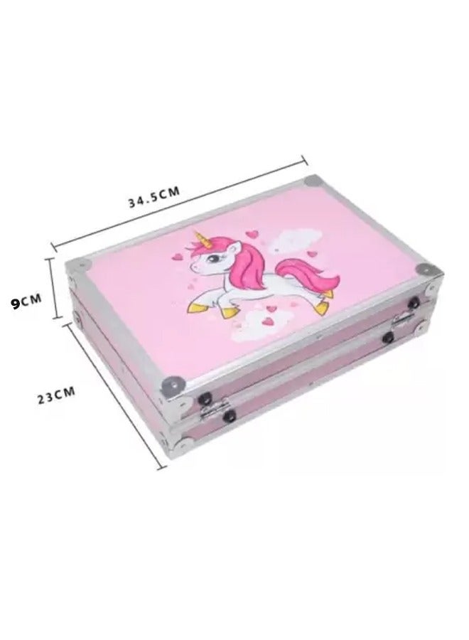 ZCM-HAPPY Deluxe 145-Piece Double Layer Aluminum Box Brush Drawing Painting Set - Student Watercolor Pen and Children's Graffiti Gift Box (Pink Unicorn Horse) - Image 2