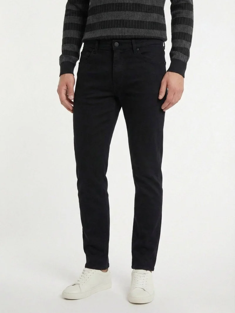 Kip Black Weaving Slim Fit Casual Cotton Blended Trousers