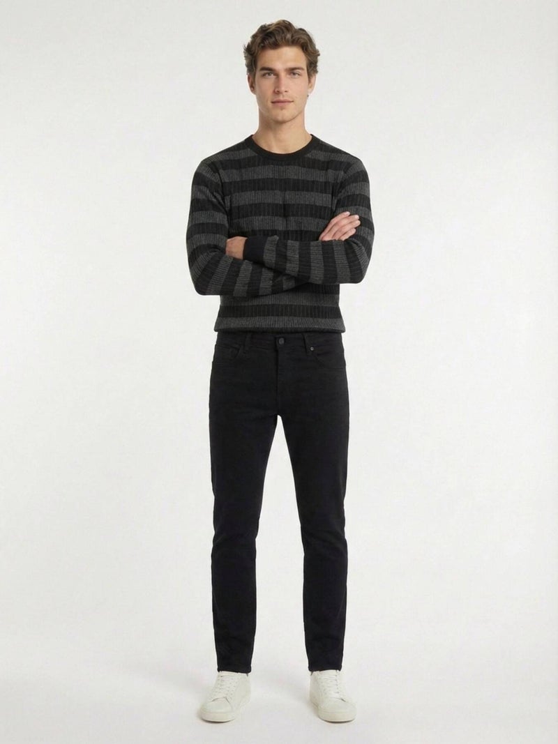 Kip Black Weaving Slim Fit Casual Cotton Blended Trousers - Image 3