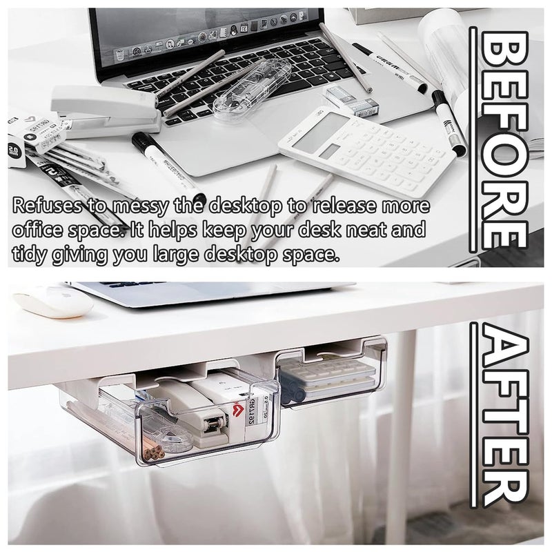 RHBLME 5 Pack Under Desk Drawer, Under Shelf Drawers Slide Out Self-Adhesive Standing Desk Drawer Attachment, Plastic Workspace Organizers for Office Home School - Image 3