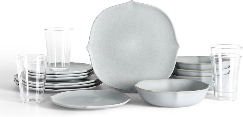 Stone Lain Baskerville 16Piece Dinnerware Set Stoneware Borosilicate Glass Light Blue - Image 1