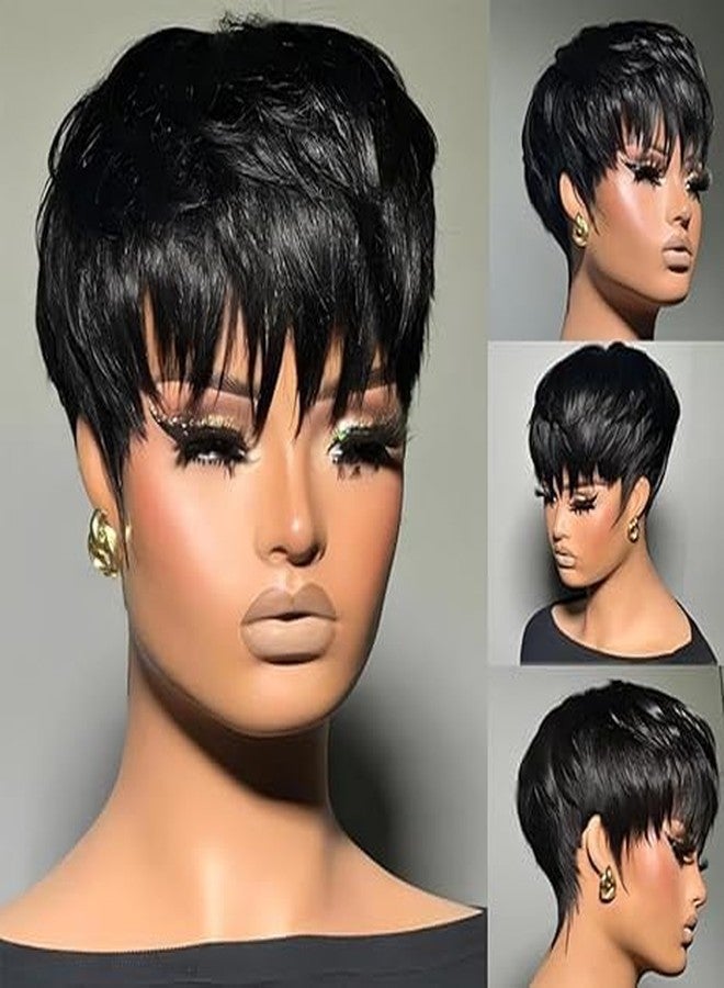FCHW-wig FCHW Short Wigs For Women Short Black Wig For Black Women Synthetic Pixie Wig 3inch Black Pixie Cut Wig With Bangs - Image 2