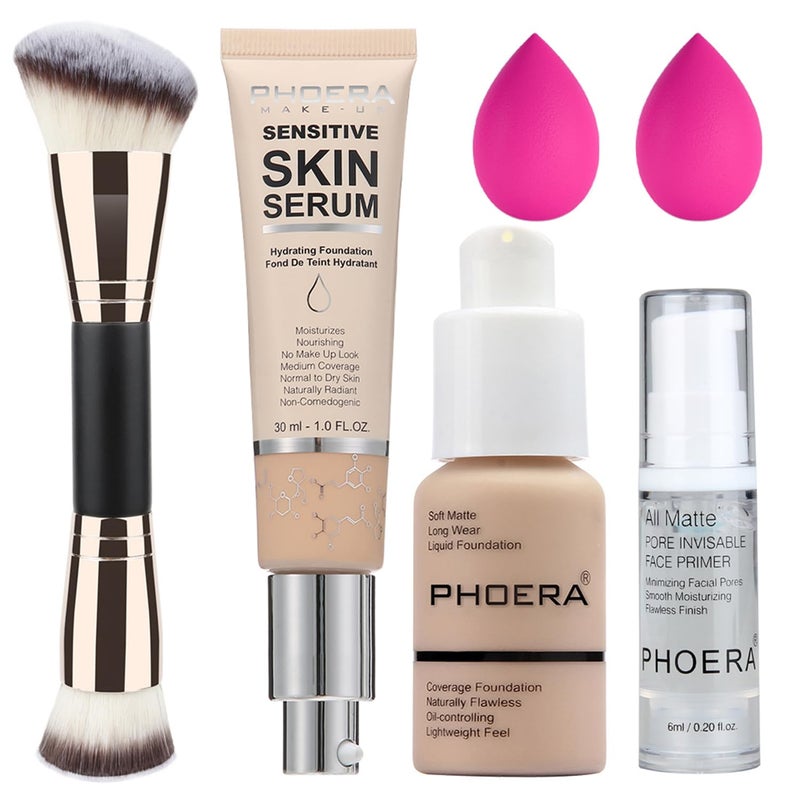 Hilareco PHOERA Foundation Full Coverageand 2024 New PHOERA Foundation Makeup for Mature Skin Wrinkles Matte Natural Finish for a Flawless Complexion with Medium Coverage 102N02NudeNude