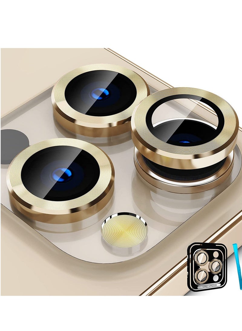 Raxoom Camera Lens Protector for iPhone 14 Pro/iPhone 14 Pro Max, Alloy Metal Individual Ring, Anti Scratch HD Tempered Glass Lens Screen Protector Cover Film, Case Friendly, Gold - Image 1