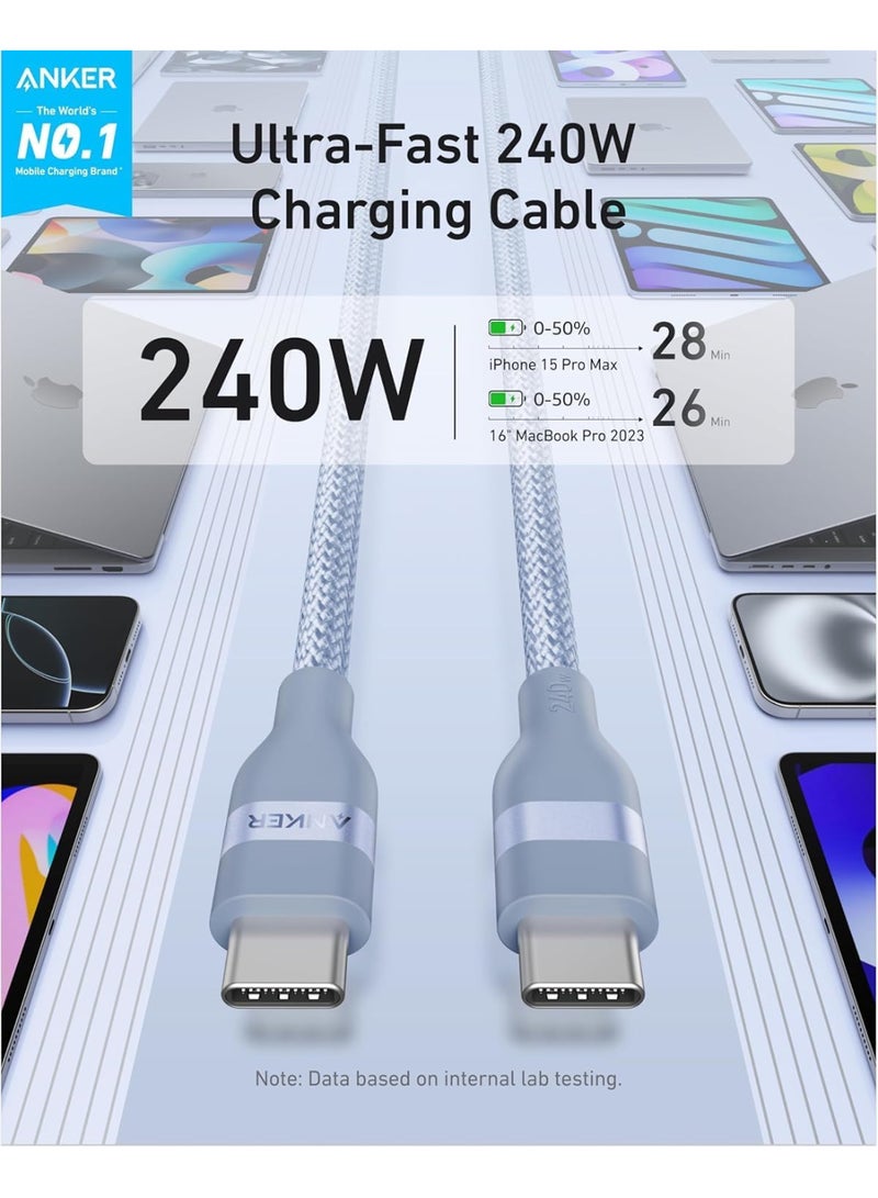 Anker Nano USB C Cable Softline, 240W 6FT Flexible Multi-Color Braided Cord, Fast Charging Type C Charger for iPhone 17 Series, MacBook Pro and More(Blue) - Image 2