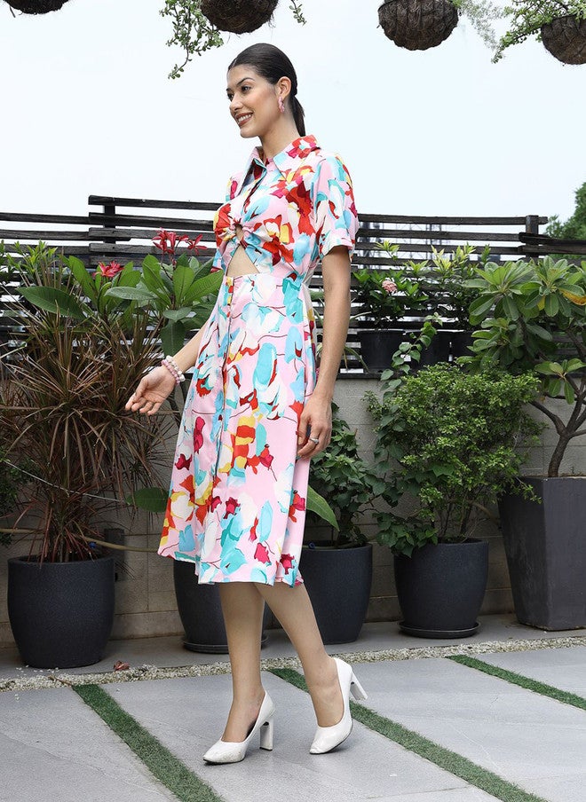 PlusS Floral Printed Shirt Dress for Women - Image 3