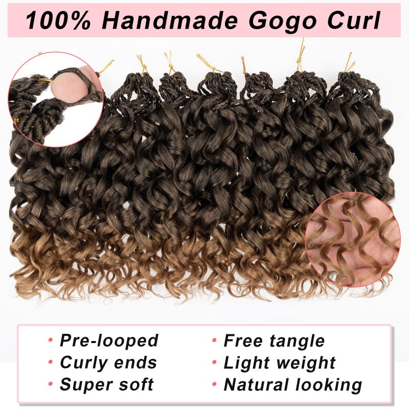 Xtrend 10 Inch Gogo Curl Crochet Hair Short Curly Crochet Hair Deep Wave Beach Curl Crochet hair Water Wave Curly Crochet Braids Hair Synthetic Braiding Hair Extensions for Women (16Strands/pack T27#) - Image 3