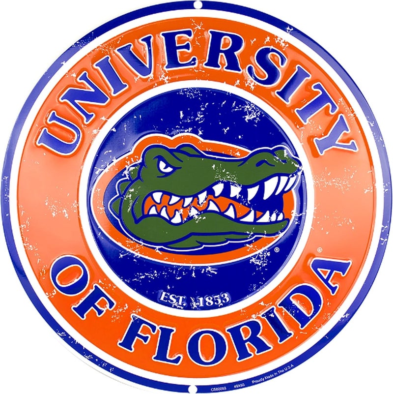 Hang Time University of Florida - Florida Gators 12 Inch Embossed Metal Nostalgia Circular Sign