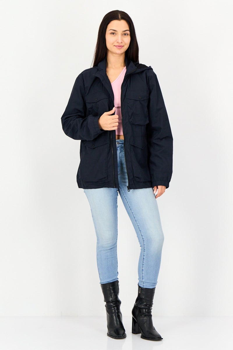 Celio Women Solid Hooded Jacket, Navy - Image 3