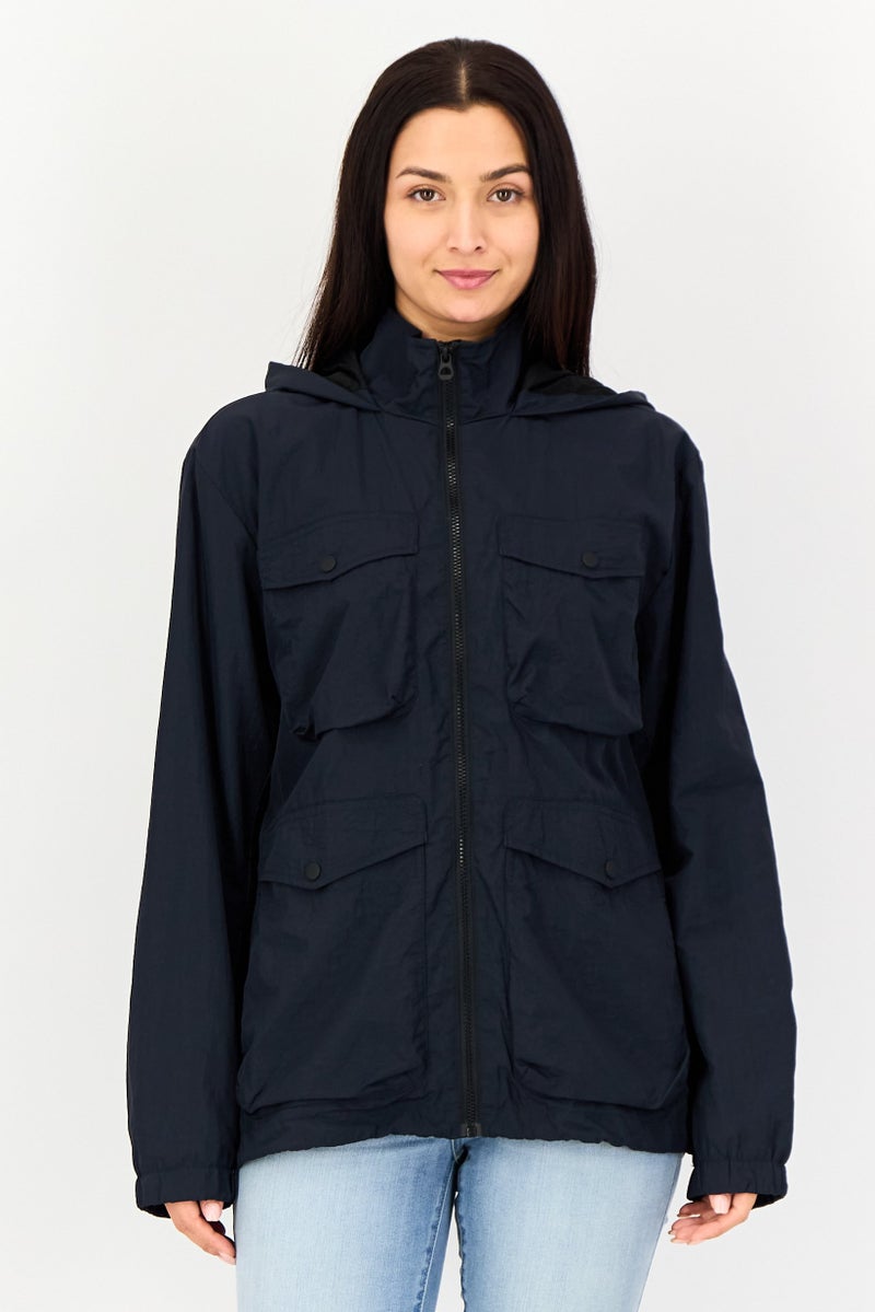 Celio Women Solid Hooded Jacket, Navy - Image 1