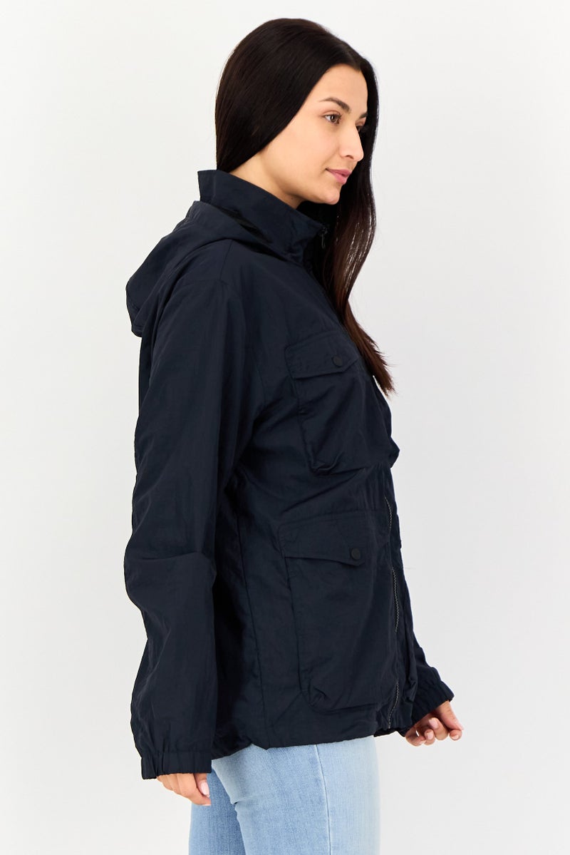 Celio Women Solid Hooded Jacket, Navy - Image 2
