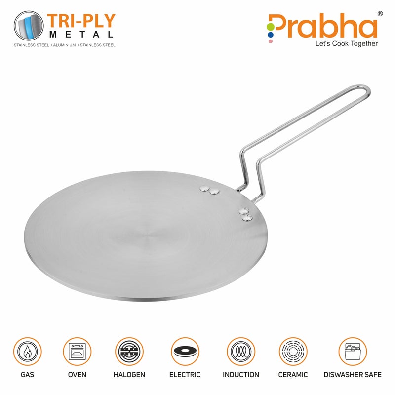 Prabha Stainless Steel Tri-Ply Induction Base Roti Tawa 28cm - Best for Kitchen Use, Sturdy Handle - Ultimate Roti Tawa Solution - Image 2