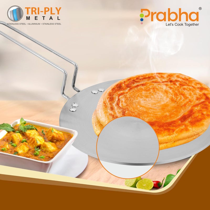 Prabha Stainless Steel Tri-Ply Induction Base Roti Tawa 28cm - Best for Kitchen Use, Sturdy Handle - Ultimate Roti Tawa Solution - Image 4
