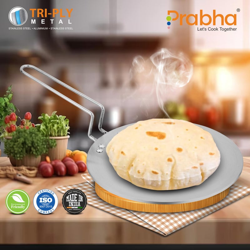 Prabha Stainless Steel Tri-Ply Induction Base Roti Tawa 28cm - Best for Kitchen Use, Sturdy Handle - Ultimate Roti Tawa Solution - Image 5