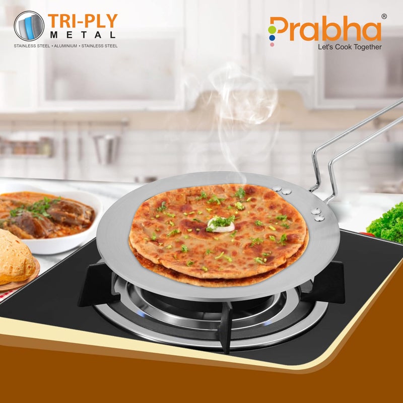Prabha Stainless Steel Tri-Ply Induction Base Roti Tawa 28cm - Best for Kitchen Use, Sturdy Handle - Ultimate Roti Tawa Solution - Image 3