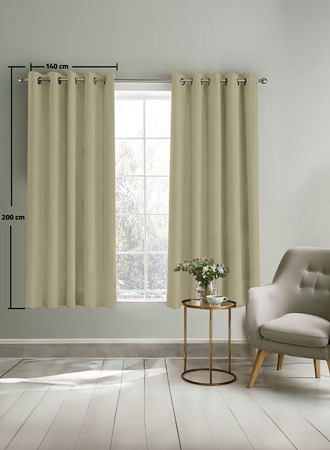 In-House 2-Piece Velvet Curtain Set - Beige - 200x140 cm  - Image 1