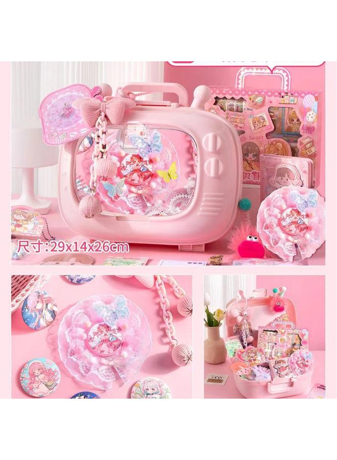 Hand Account Suit Gift Box Girl's Heart Cute Hand Account Book Children's Full Set Of Goo Card Stickers Suitcase Surprise Treasure Box  - Image 1
