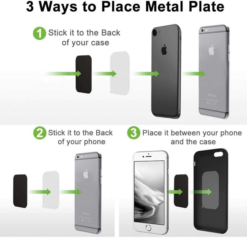 ELEPHANTBOAT 8Pcs Universal Metal Plate, Magnetic Car Mount with Strong 3M Adhesive, Compatible with All Smartphones, GPS Devices, 4 Rectangle & 4 Round (Black) - Image 5