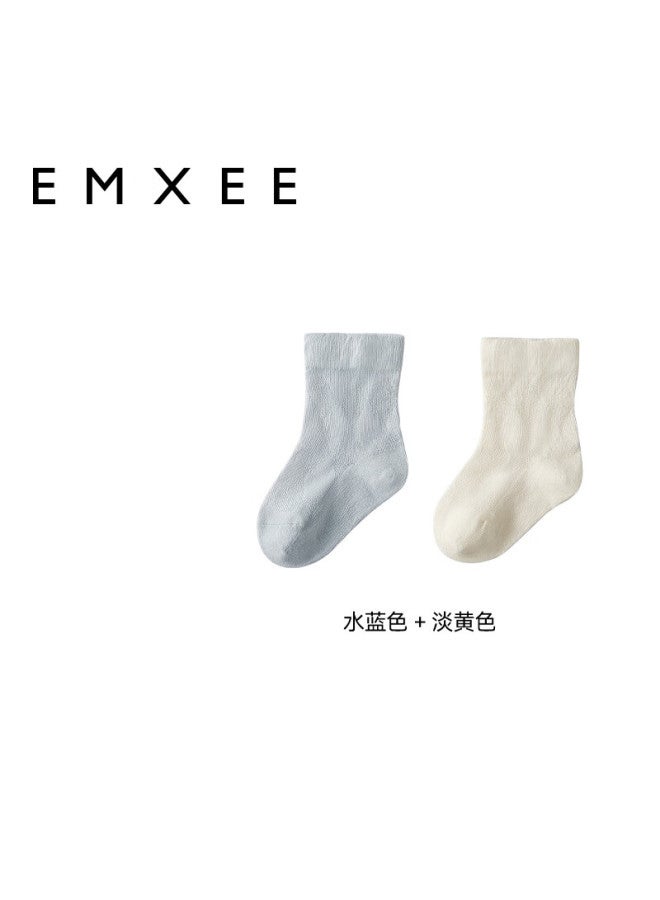Emxee Baby And Toddler Elastic Soft Cotton Normal Tube Socks Newborn Baby Mid-tube Socks Water Blue + Light Yellow 1-3 Years - Image 1