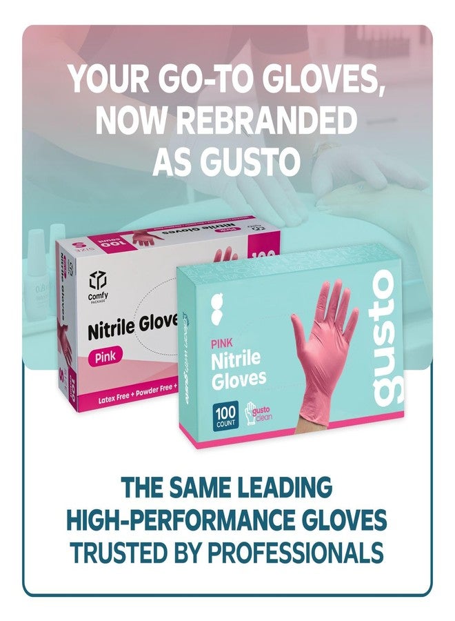 Gusto Comfy Package Pink Nitrile Disposable Gloves - | Latex Free and Rubber Free | Non-Sterile Powder Free Gloves (Large) - Image 2