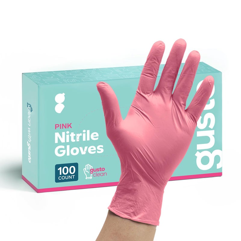 Gusto Comfy Package Pink Nitrile Disposable Gloves - | Latex Free and Rubber Free | Non-Sterile Powder Free Gloves (Large) - Image 1