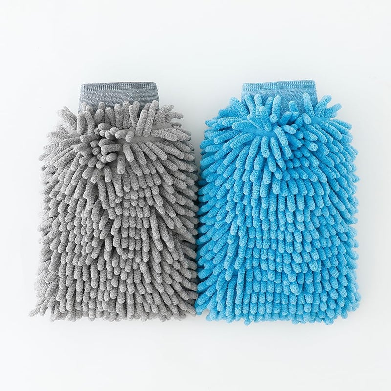 Kuber Industries Kuber Industries Gloves | Cleaning Gloves | Kitchen Chenille Mitts | 1000 GSM Hand Duster | Hand Gloves For Car | Duster for Glass | SHXNEFSST1 | SHXNEFSST2 | Pack of 2| Blue & Gray - Image 1