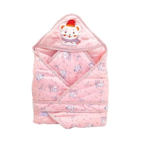 Mee Mee Baby Hooded Wrapper for Newborn Baby | Warm and Soft Swaddle Wrapper | Double Layered Sleeping Bag for Newborn Babies (Pink-Bunny Print) - Image 1