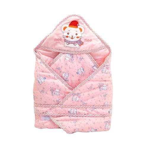 Mee Mee Baby Hooded Wrapper for Newborn Baby | Warm and Soft Swaddle Wrapper | Double Layered Sleeping Bag for Newborn Babies (Pink-Bunny Print) - Image 2