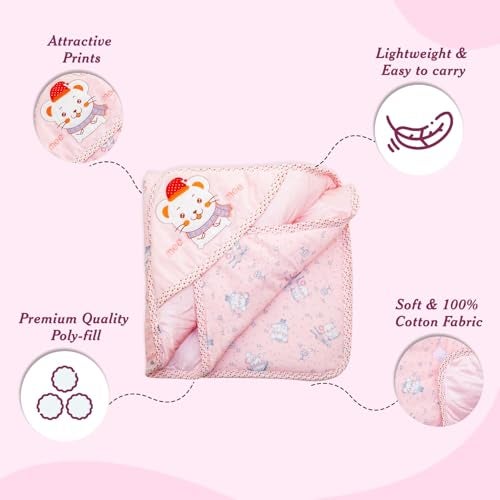Mee Mee Baby Hooded Wrapper for Newborn Baby | Warm and Soft Swaddle Wrapper | Double Layered Sleeping Bag for Newborn Babies (Pink-Bunny Print) - Image 5