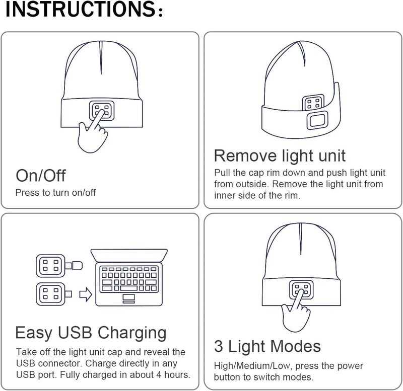 YunTuo Store LED Beanie with The Light, Unisex USB Rechargeable Headlamp Winter Knitted Cap Gifts for Men Dad Husband Him - Image 5