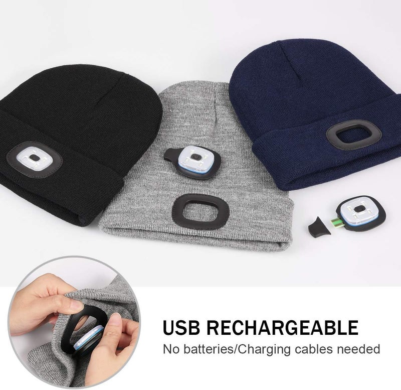 YunTuo Store LED Beanie with The Light, Unisex USB Rechargeable Headlamp Winter Knitted Cap Gifts for Men Dad Husband Him - Image 2
