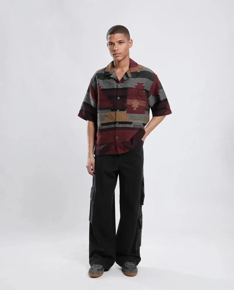 Rare Rabbit Men's Jacquard Boxy Fit Shirt